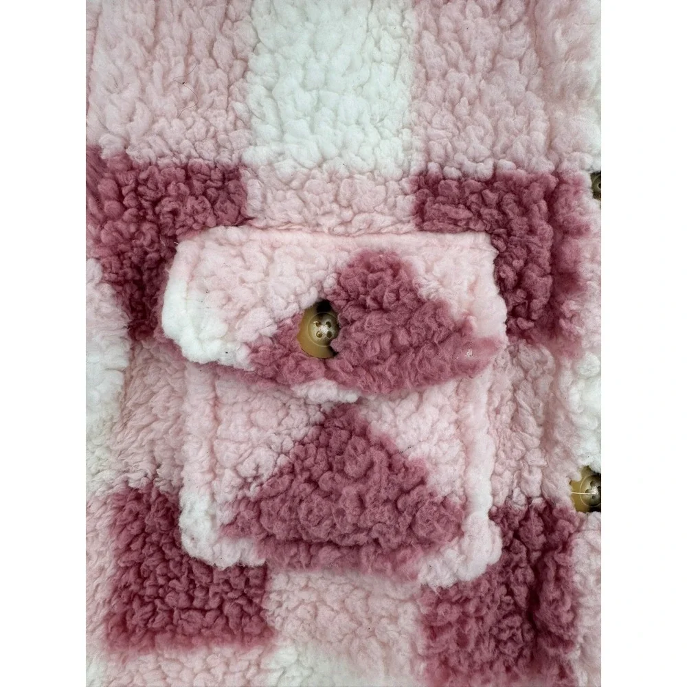 Roxy Shirt Jacket Kids Size L 14/16 Pink Plaid Sherpa Fleece Shacket 25ROFHB03X